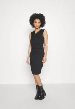 Drapped Neckline Smart Bodycon Sleeveless Mini Dress - Robe En Jersey - Black