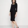 Notch Neckline Midi Dress - Robe En Jersey - Black
